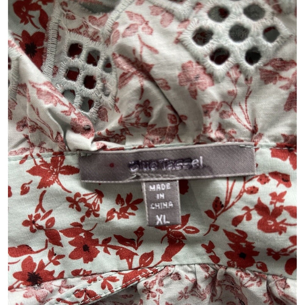 Anthropologie Blue Tassel Women Floral Cotton Trina Bow Blouse Top Size XL NEW - Picture 8 of 10